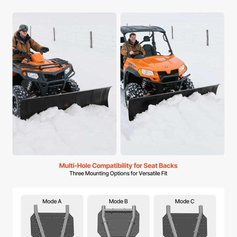 Sniega lāpstas komplekts, universāls 1524 mm uzstādāms aprīkojums ar augstuma un sānu regulēšanu, ātri noņemams, tērauda ATV lāpstas asmens, 3 stiprināšanas iespējas, efektīva sniega tīrīšana, piemērots lielākajai daļai ATV un UTV