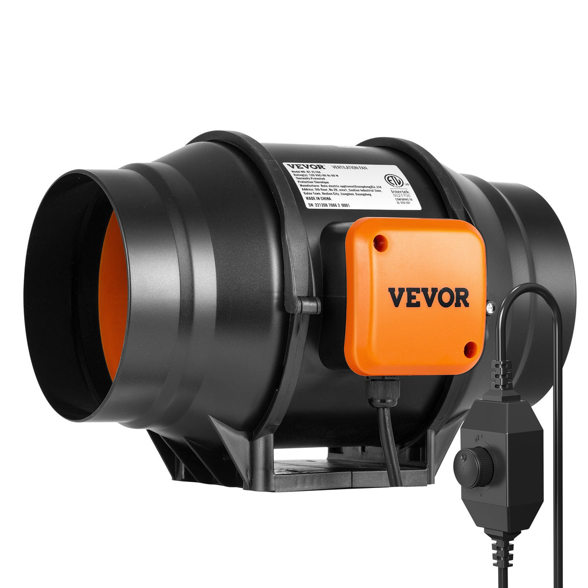 VEVOR 152.4 mm Duct Fan HVAC Exhaust Blower Kit AC Variable Speed Control