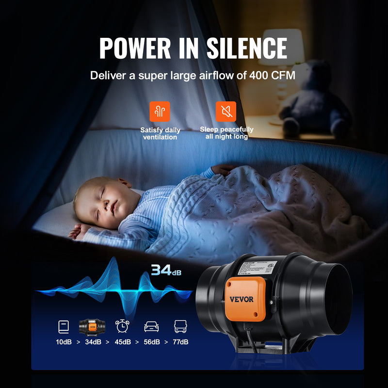 VEVOR 152,4 mm cauruļvadu ventilators HVAC izplūdes pūtēja komplekts AC Maināma Ātruma Kontrole