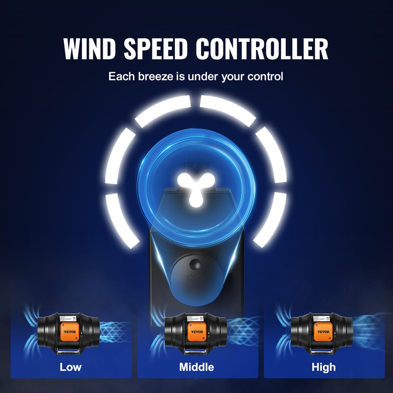 VEVOR 152,4 mm cauruļvadu ventilators HVAC izplūdes pūtēja komplekts AC Maināma Ātruma Kontrole