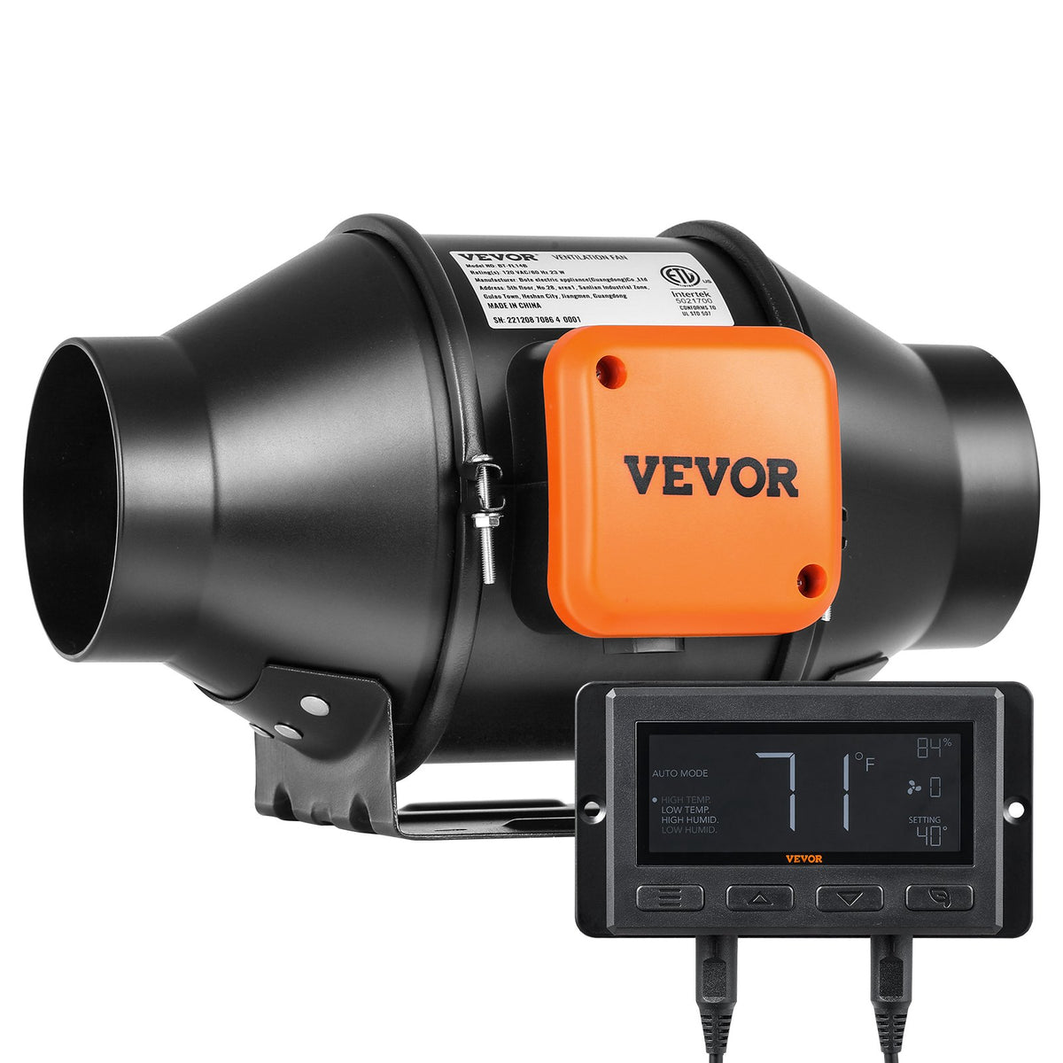VEVOR 102 mm Duct Fan HVAC Exhaust Fan Kit with EC Speed Control_full description below