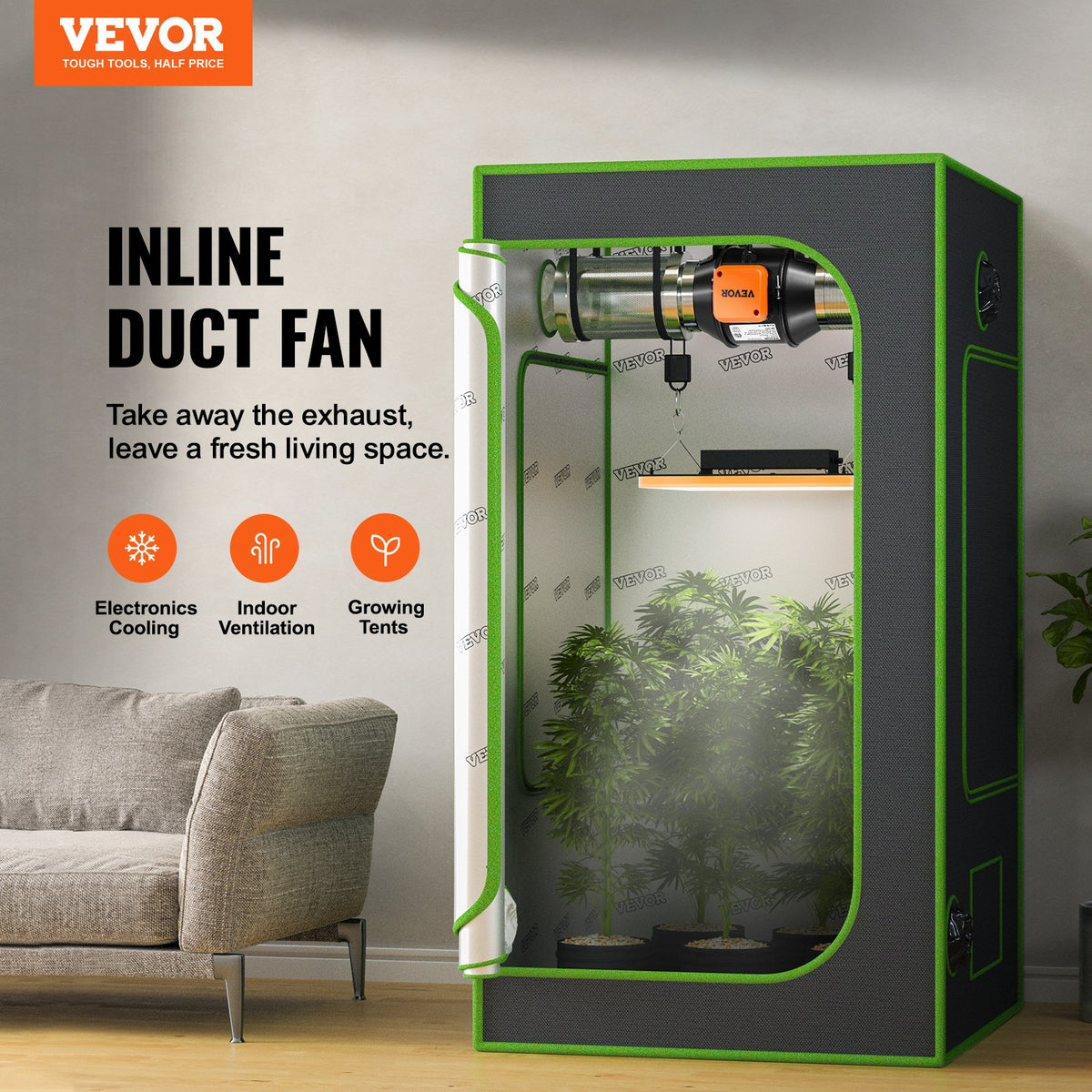 VEVOR 102 mm Duct Fan HVAC Exhaust Fan Kit with EC Speed Control_full description below