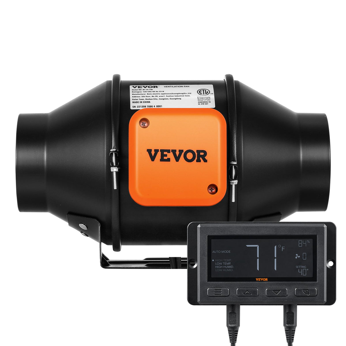 VEVOR 102 mm Duct Fan HVAC Exhaust Fan Kit with EC Speed Control_full description below