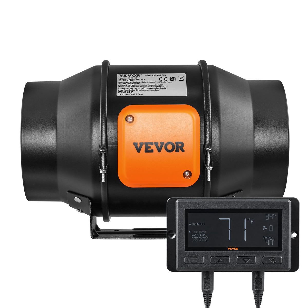VEVOR 6 Inch Duct Fan HVAC Exhaust Fan Kit with EC Variable Speed Control