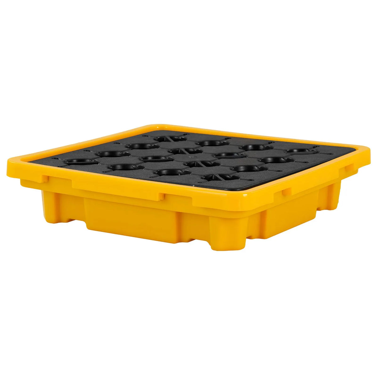 VEVOR noplūžu savākšanas palete 1 mucai, 700 kg, 43,2 l, 670 × 675 × 150 mm, polietilēna platforma ar drenāžas atveri, dzeltena krāsa