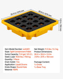 VEVOR noplūžu savākšanas palete 1 mucai, 700 kg, 43,2 l, 670 × 675 × 150 mm, polietilēna platforma ar drenāžas atveri, dzeltena krāsa