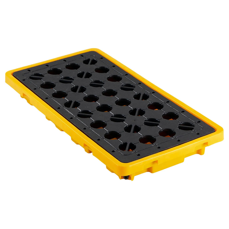 VEVOR noplūžu savākšanas palete 2 mucām, 2000 kg, 79,5 l, 1316 × 680 × 150 mm, polietilēna platforma ar drenāžas atveri, dzeltena krāsa