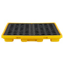 VEVOR noplūžu savākšanas palete 4 mucām, 4000 kg, 117,4 l, 1305 × 1280 × 150 mm, polietilēna platforma ar drenāžas atveri, dzeltena krāsa