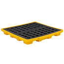 VEVOR noplūžu savākšanas palete 4 mucām, 4000 kg, 117,4 l, 1305 × 1280 × 150 mm, polietilēna platforma ar drenāžas atveri, dzeltena krāsa