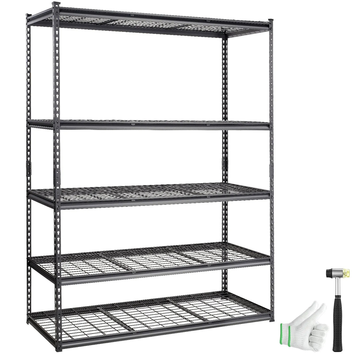 Regulējama 5 līmeņu metāla uzglabāšanas plauktu sistēma, melna, 900 kg, 152 × 61 × 198 cm