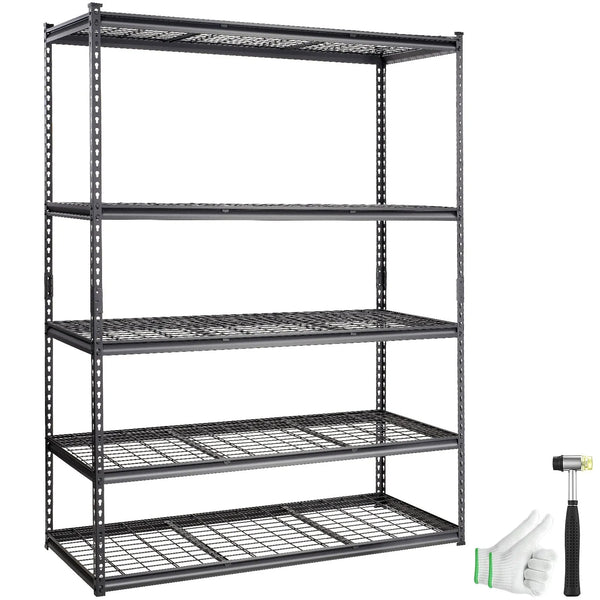 Regulējama 5 līmeņu metāla uzglabāšanas plauktu sistēma, melna, 900 kg, 152 × 61 × 198 cm