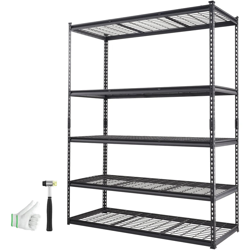 Regulējama 5 līmeņu metāla uzglabāšanas plauktu sistēma, melna, 900 kg, 152 × 61 × 198 cm