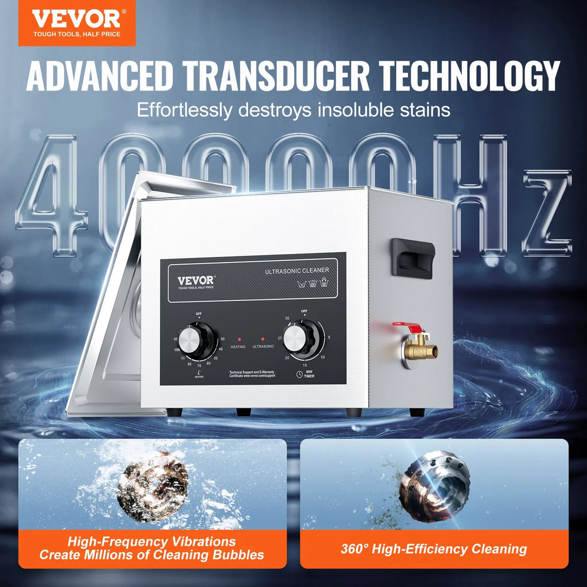 VEVOR 10 L Ultrasonic Cleaner with Heater, Timer and Basket, Professional Digital Cavitation Cleaner, 240 W, for Laboratory Instruments, Metal Parts, Carburettors, Brass, Automotive and Engine Parts
