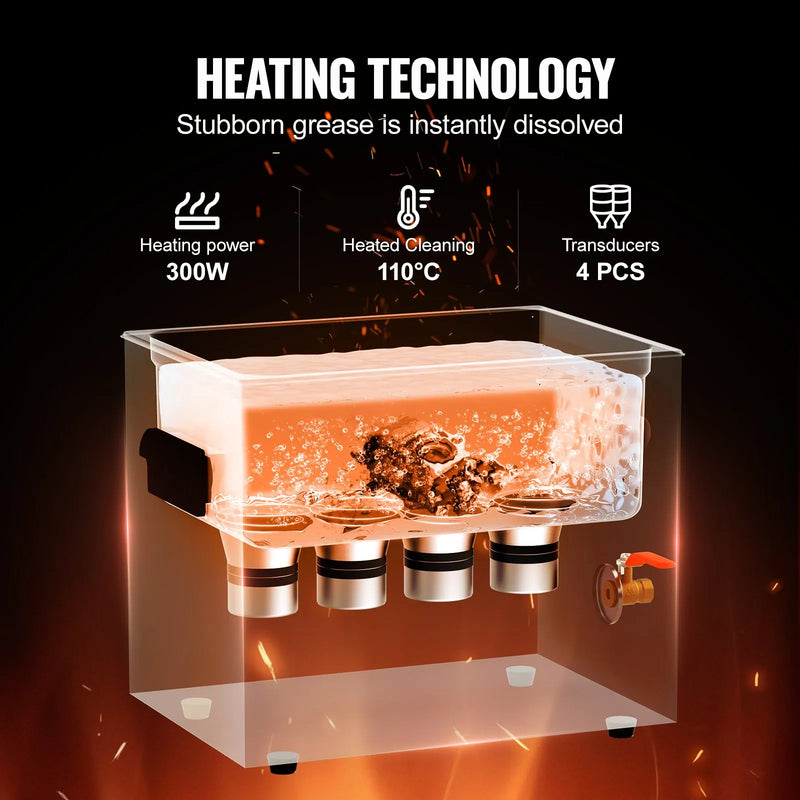 VEVOR 10 l ultraskaņas tīrītājs ar sildītāju, taimeri un grozu, profesionāls digitāls kavitācijas tīrītājs, 240 W, laboratorijas instrumentiem, metāla detaļām, karburatoriem, misiņam, automobiļu un dzinēju detaļām