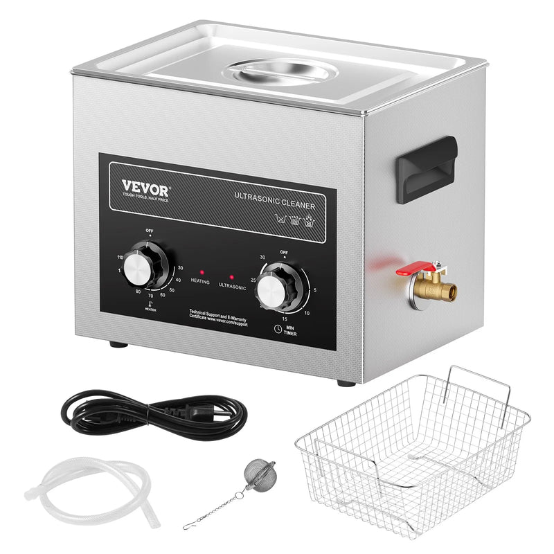 VEVOR 10 l ultraskaņas tīrītājs ar sildītāju, taimeri un grozu, profesionāls digitāls kavitācijas tīrītājs, 240 W, laboratorijas instrumentiem, metāla detaļām, karburatoriem, misiņam, automobiļu un dzinēju detaļām