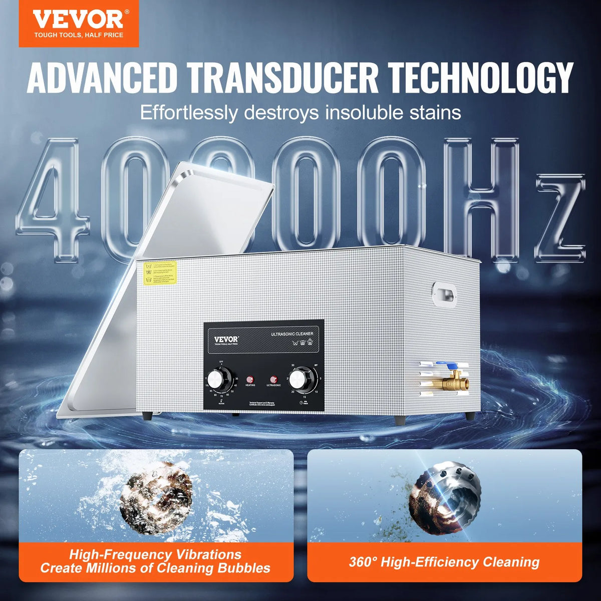 VEVOR 22 l ultraskaņas tīrītājs ar sildītāju, taimeri un grozu, profesionāls digitāls kavitācijas tīrīšanas iekārta, 480 W, laboratorijas instrumentiem, metāla detaļām, karburatoriem, misiņam, automobiļu un dzinēju detaļām