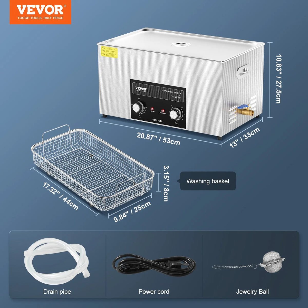 VEVOR 22 l ultraskaņas tīrītājs ar sildītāju, taimeri un grozu, profesionāls digitāls kavitācijas tīrīšanas iekārta, 480 W, laboratorijas instrumentiem, metāla detaļām, karburatoriem, misiņam, automobiļu un dzinēju detaļām