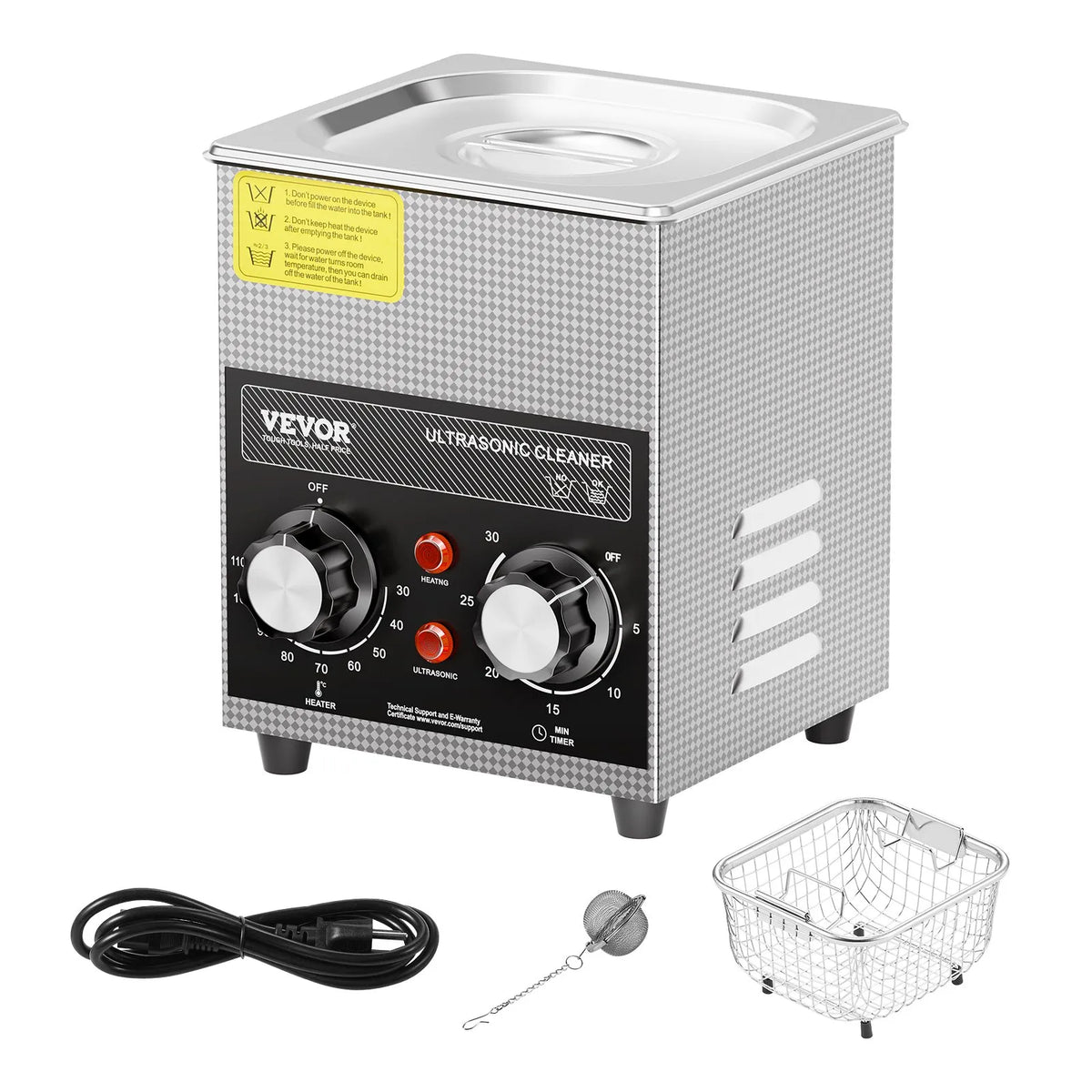 VEVOR Ultrasonic Cleaner 2 L with Heater, Timer and Basket, Professional Digital Cavitation Cleaner, 60 W, for Watches, Instruments, Glasses, Coins, Metal Parts and Tools