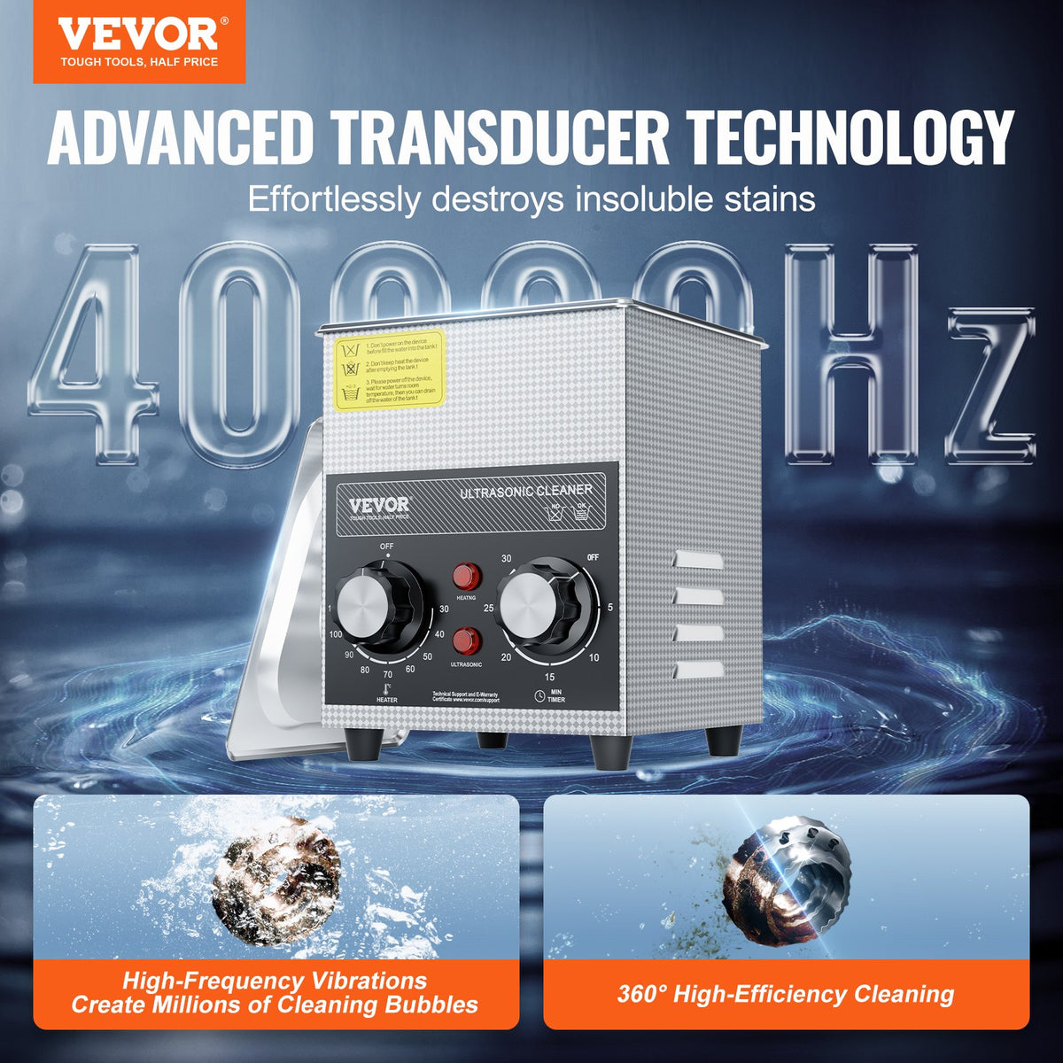 VEVOR Ultrasonic Cleaner 2 L with Heater, Timer and Basket, Professional Digital Cavitation Cleaner, 60 W, for Watches, Instruments, Glasses, Coins, Metal Parts and Tools