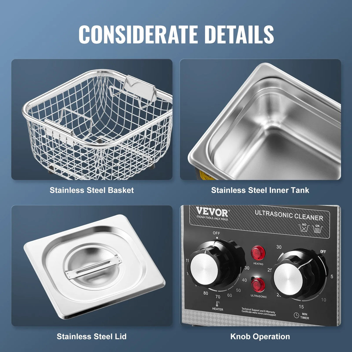 VEVOR Ultrasonic Cleaner 2 L with Heater, Timer and Basket, Professional Digital Cavitation Cleaner, 60 W, for Watches, Instruments, Glasses, Coins, Metal Parts and Tools