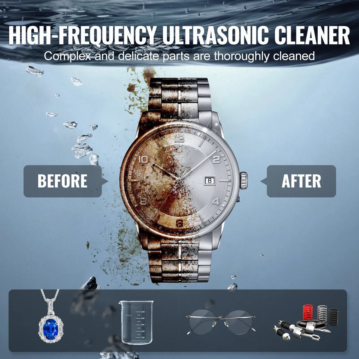 VEVOR Ultrasonic Cleaner 2 L with Heater, Timer and Basket, Professional Digital Cavitation Cleaner, 60 W, for Watches, Instruments, Glasses, Coins, Metal Parts and Tools