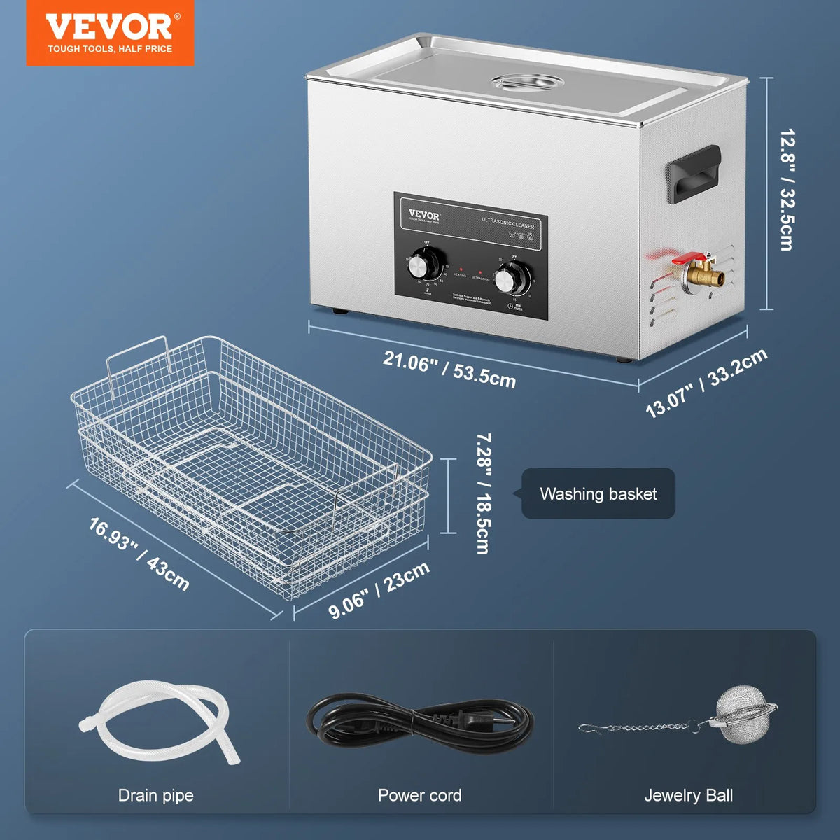 VEVOR 30 l Ultrasonic Cleaner with Heater Timer and Basket, Professional Digital Sonic Cavitation Machine, 360 W Cleaning Equipment for Laboratory Instruments, Metal Parts, Carburettors, Brass, Auto Parts and Engine Components