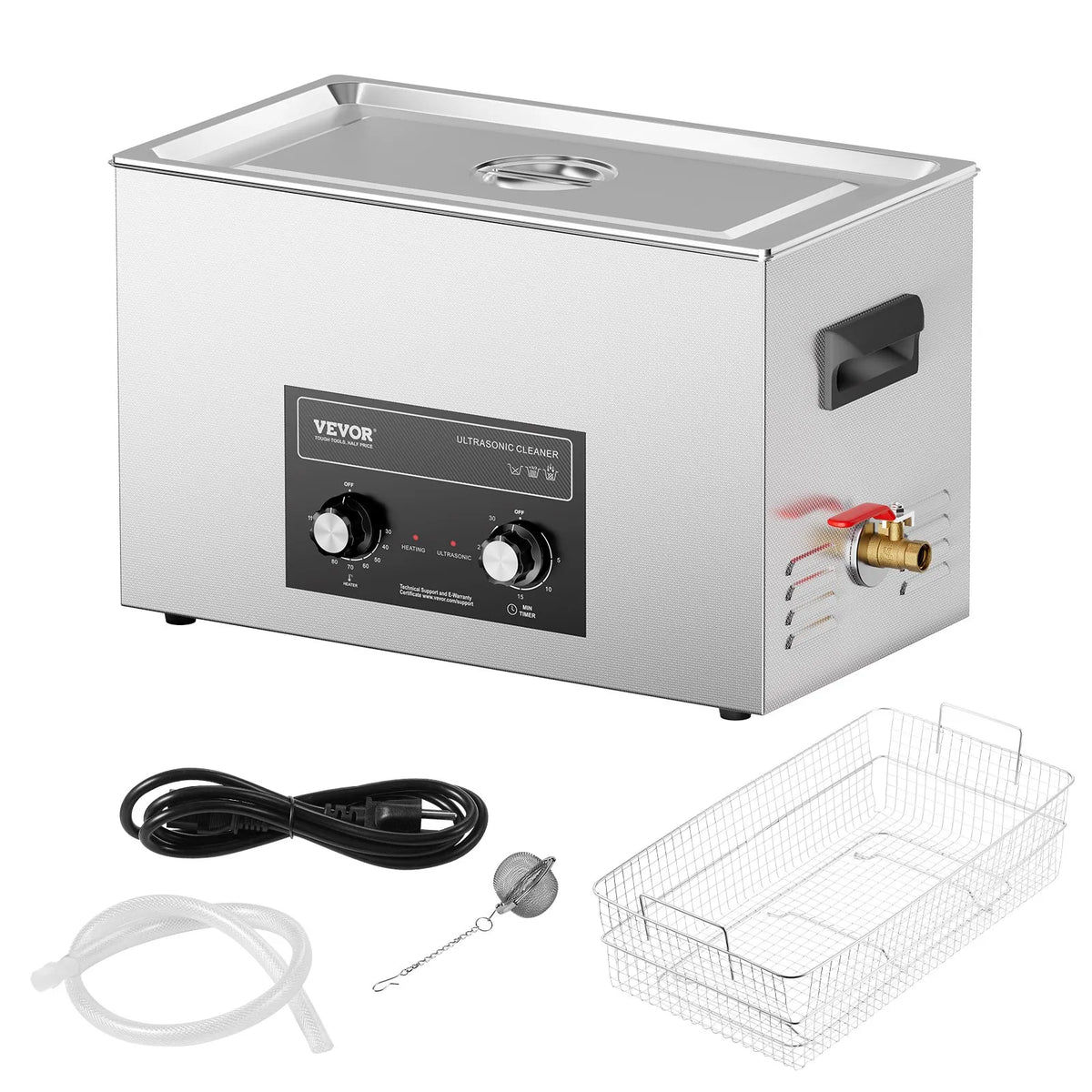 VEVOR 30 l Ultrasonic Cleaner with Heater Timer and Basket, Professional Digital Sonic Cavitation Machine, 360 W Cleaning Equipment for Laboratory Instruments, Metal Parts, Carburettors, Brass, Auto Parts and Engine Components