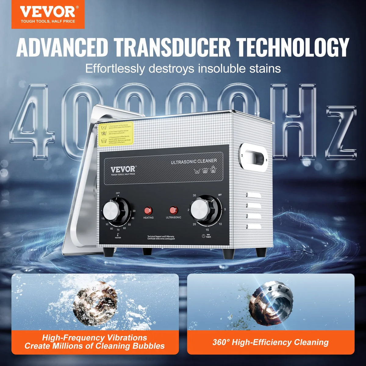 VEVOR 3 L Ultrasonic Cleaner with Heater, Timer and Basket, Professional Digital Sonic Cavitation Machine with 120 W Cleaning Power for Watch Mechanisms, Glasses, Coins, Metal Parts and Tools