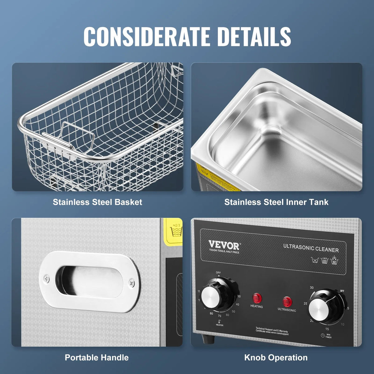 VEVOR 3 L Ultrasonic Cleaner with Heater, Timer and Basket, Professional Digital Sonic Cavitation Machine with 120 W Cleaning Power for Watch Mechanisms, Glasses, Coins, Metal Parts and Tools