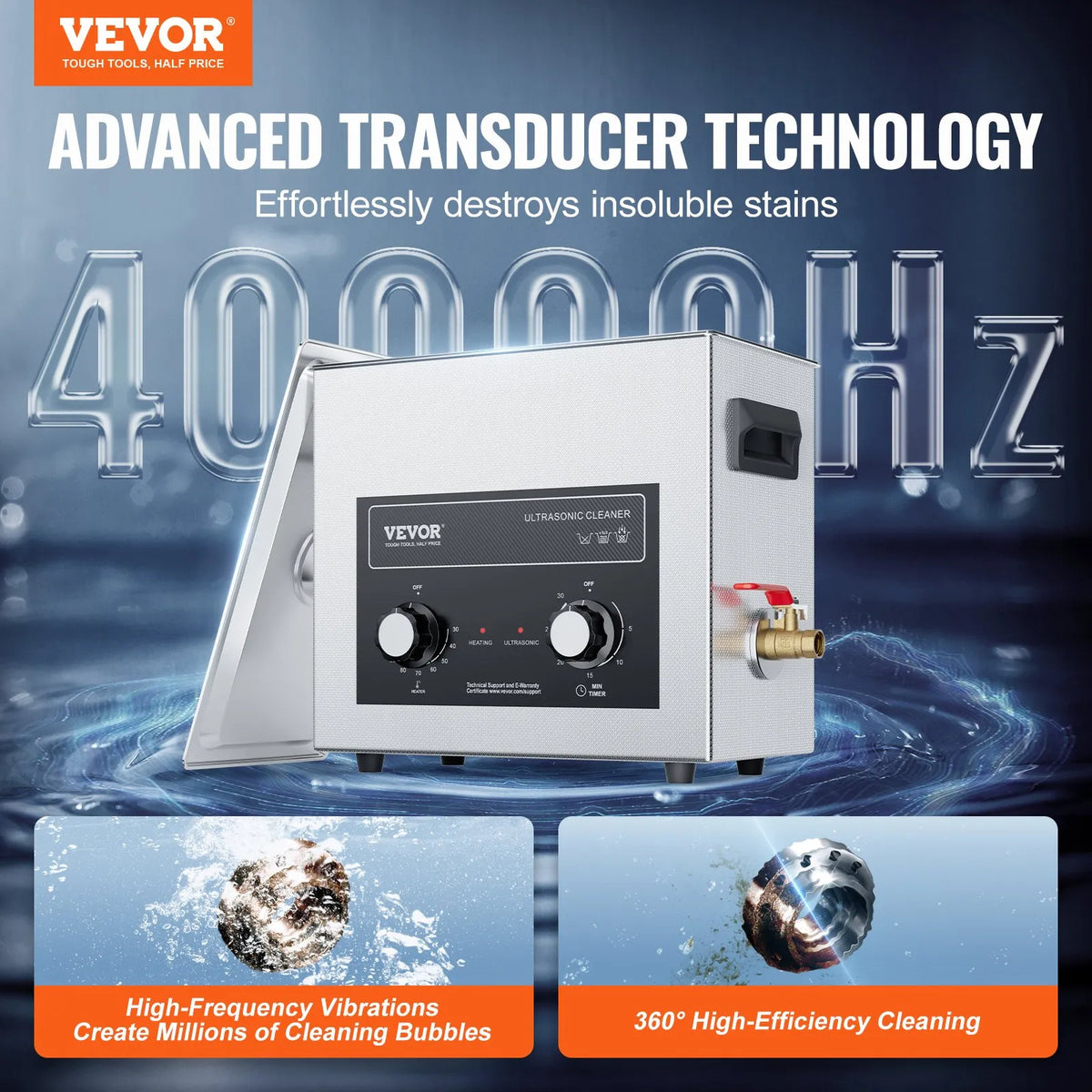VEVOR Ultrasonic Cleaner 6 L with Heater, Timer and Basket, Professional Digital Cavitation Cleaner, 180 W, for Watches, Instruments, Glasses, Coins, Metal Parts and Tools