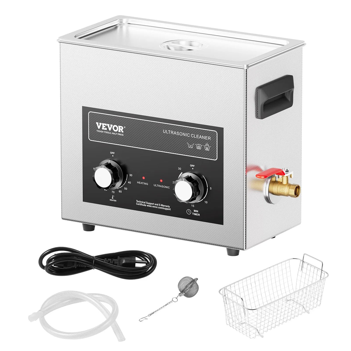 VEVOR Ultrasonic Cleaner 6 L with Heater, Timer and Basket, Professional Digital Cavitation Cleaner, 180 W, for Watches, Instruments, Glasses, Coins, Metal Parts and Tools