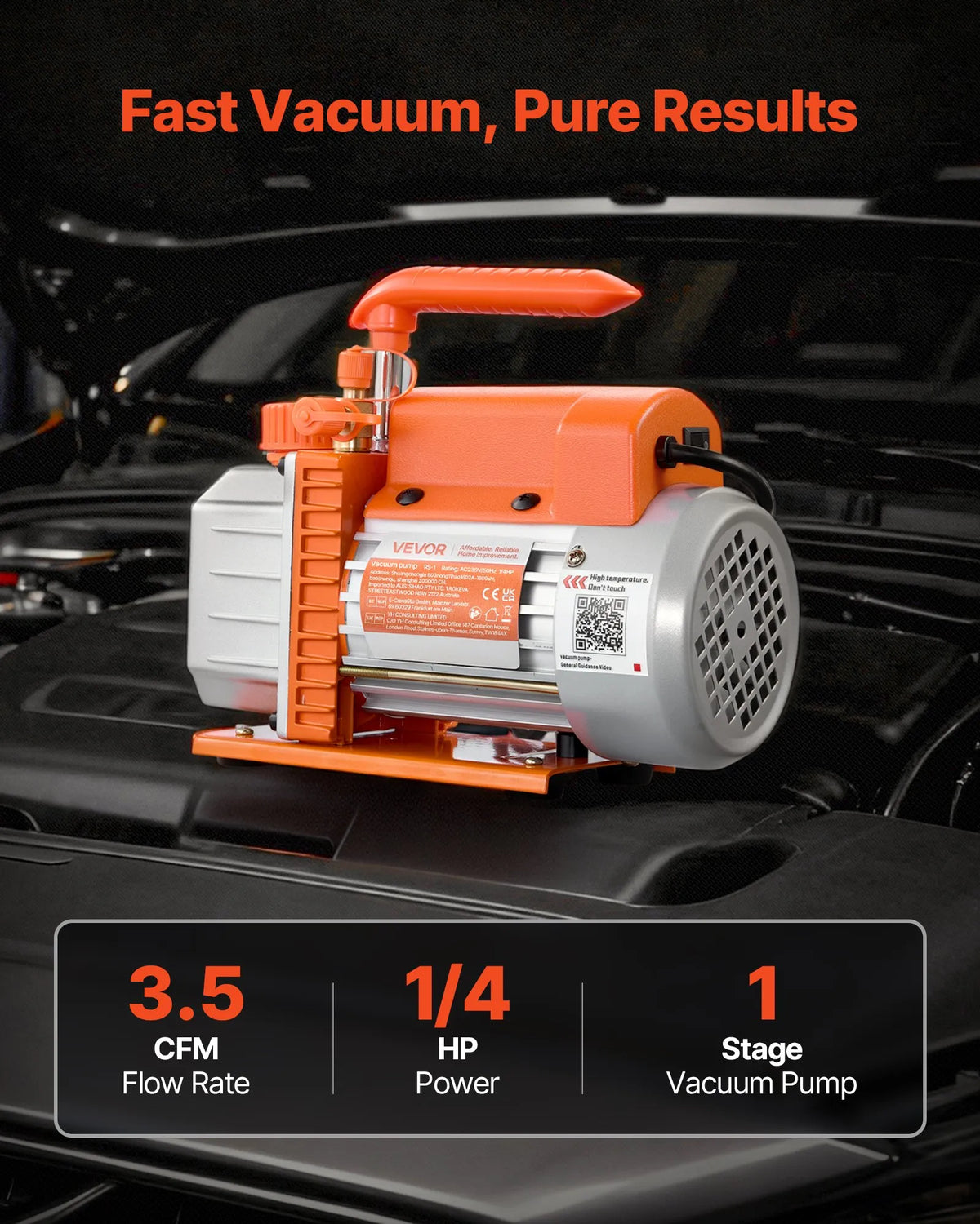 VEVOR Vacuum Pump 99 l/min, Single-Stage Rotary Vane HVAC Air Conditioning Vacuum Pump for R134a, R22 and R410a Systems, 4-Pole Motor, for Car Air Conditioner Maintenance and Resin Degassing, with Oil Kit Included