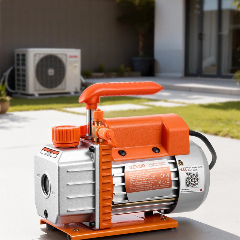 VEVOR vakuumsūknis 99 l/min, vienpakāpes rotācijas lāpstiņu HVAC gaisa kondicionēšanas vakuumsūknis R134a, R22 un R410a sistēmām, 4 polu motors, automobiļu kondicionieru apkopei un sveķu degazēšanai, ar eļļu komplektā