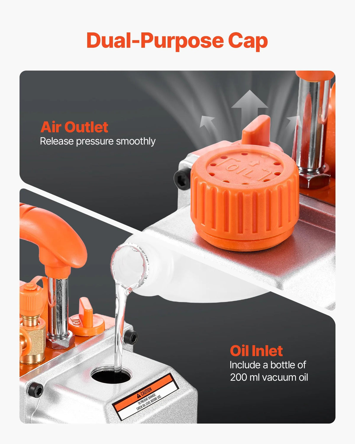 VEVOR Vacuum Pump 99 l/min, Single-Stage Rotary Vane HVAC Air Conditioning Vacuum Pump for R134a, R22 and R410a Systems, 4-Pole Motor, for Car Air Conditioner Maintenance and Resin Degassing, with Oil Kit Included