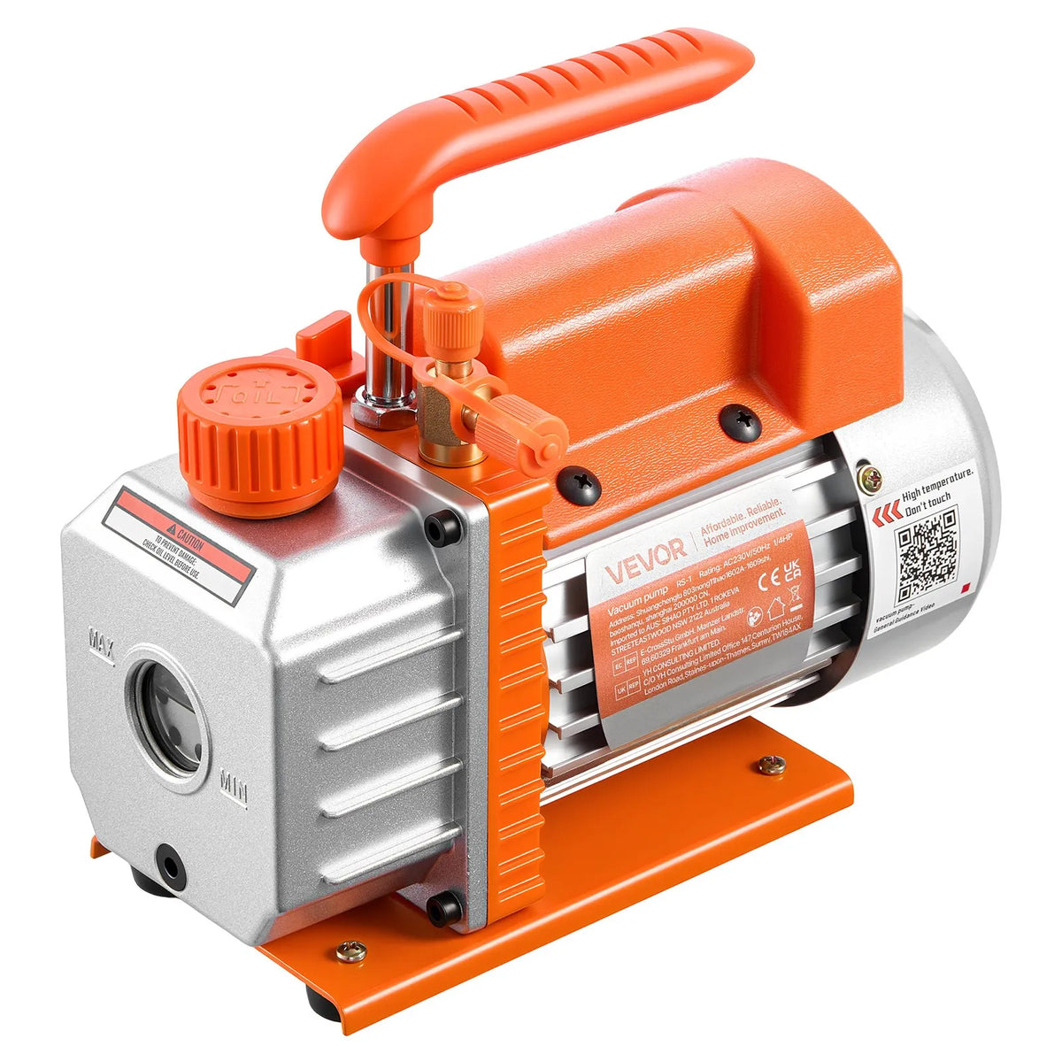 VEVOR Vacuum Pump 99 l/min, Single-Stage Rotary Vane HVAC Air Conditioning Vacuum Pump for R134a, R22 and R410a Systems, 4-Pole Motor, for Car Air Conditioner Maintenance and Resin Degassing, with Oil Kit Included
