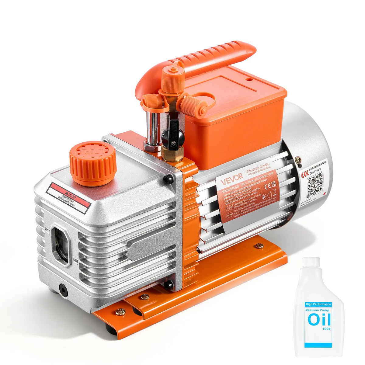 VEVOR Vacuum Pump 142 l/min, Two-Stage Rotary Vane HVAC Air Conditioning Vacuum Pump for R134a, R22 and R410a Systems, 4-Pole Motor, for Car Air Conditioner Maintenance and Resin Degassing, with Oil Kit Included