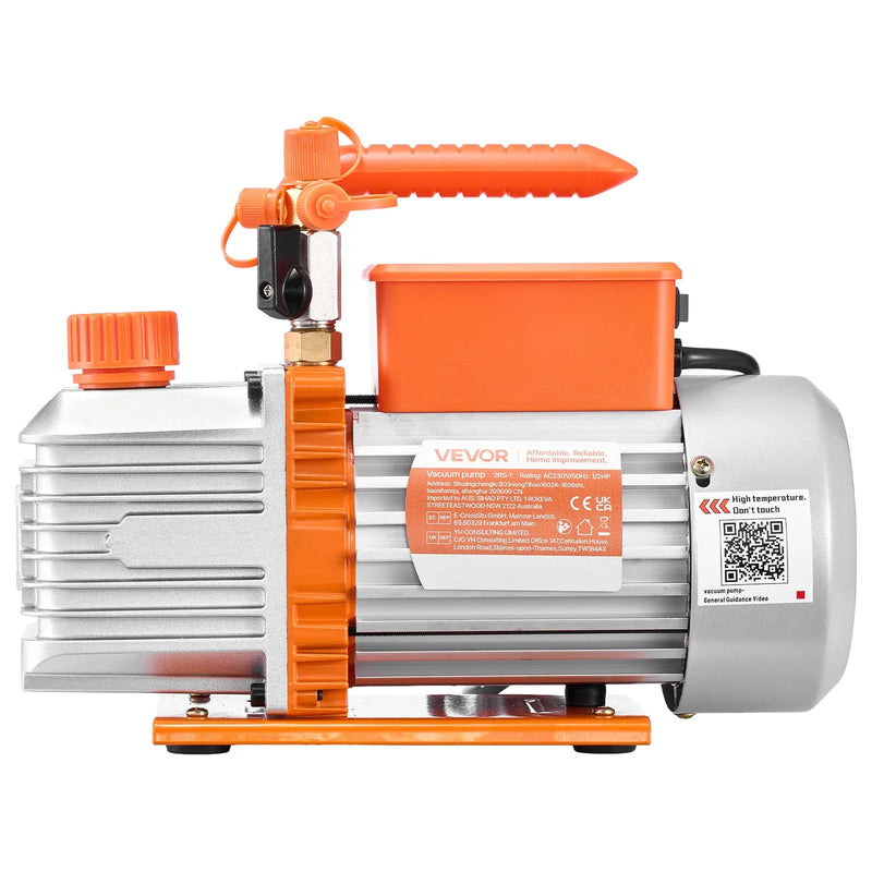 VEVOR vakuumsūknis 142 l/min, divpakāpju rotācijas lāpstiņu HVAC gaisa kondicionēšanas vakuumsūknis R134a, R22 un R410a sistēmām, 4 polu motors, automobiļu kondicionieru apkopei un sveķu degazēšanai, ar eļļu komplektā