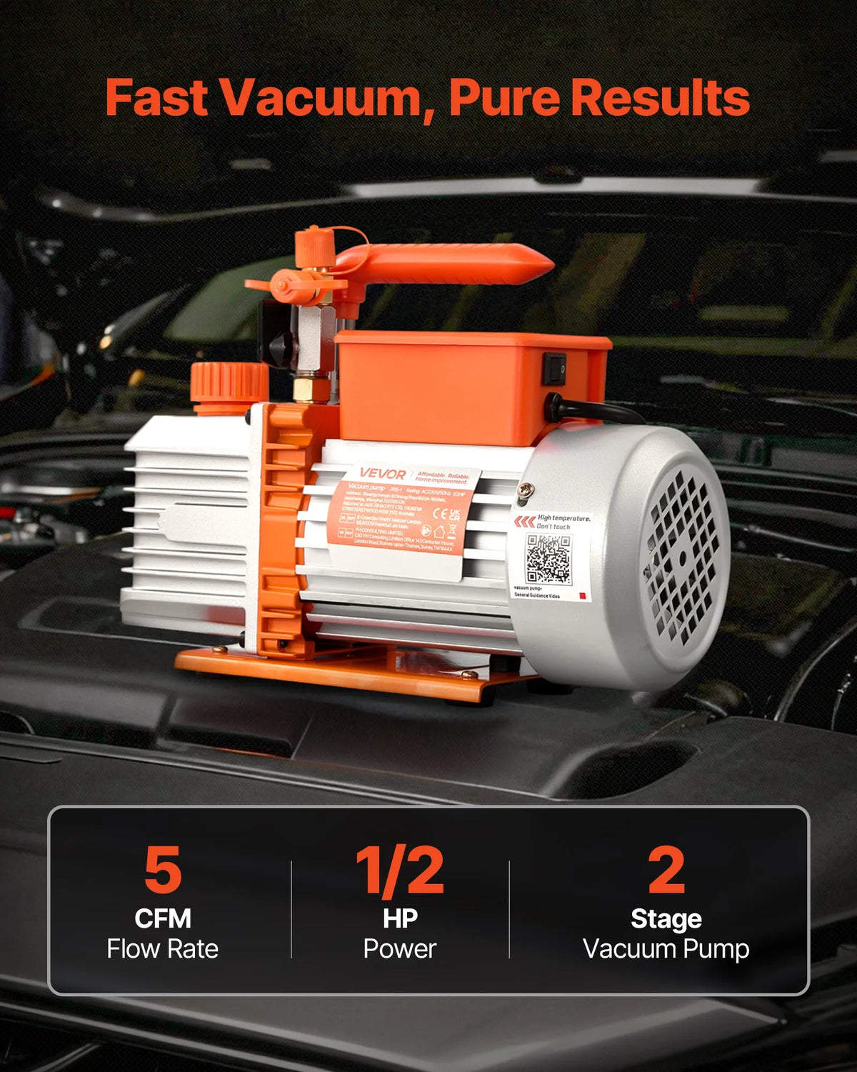 VEVOR Vacuum Pump 142 l/min, Two-Stage Rotary Vane HVAC Air Conditioning Vacuum Pump for R134a, R22 and R410a Systems, 4-Pole Motor, for Car Air Conditioner Maintenance and Resin Degassing, with Oil Kit Included