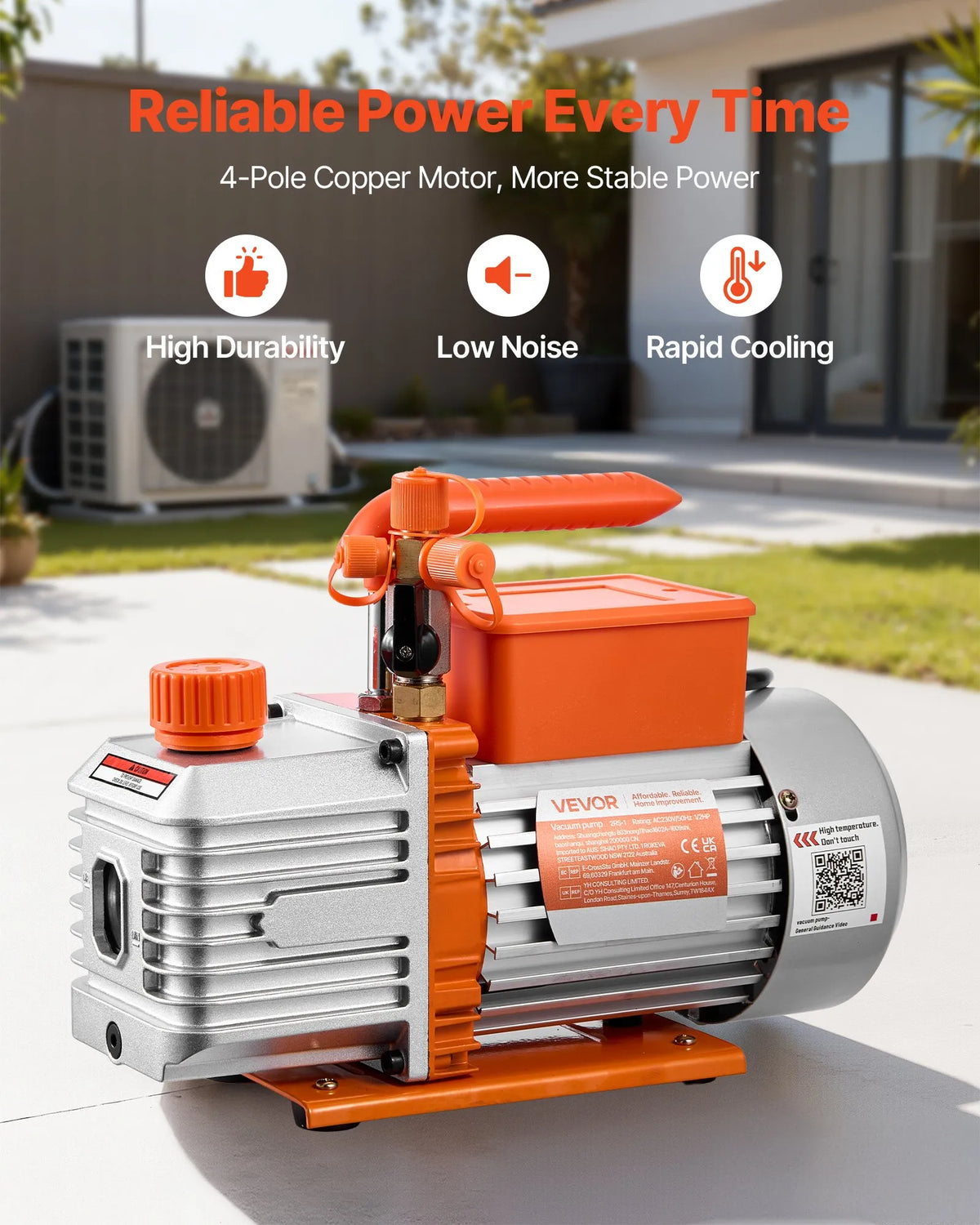 VEVOR Vacuum Pump 142 l/min, Two-Stage Rotary Vane HVAC Air Conditioning Vacuum Pump for R134a, R22 and R410a Systems, 4-Pole Motor, for Car Air Conditioner Maintenance and Resin Degassing, with Oil Kit Included