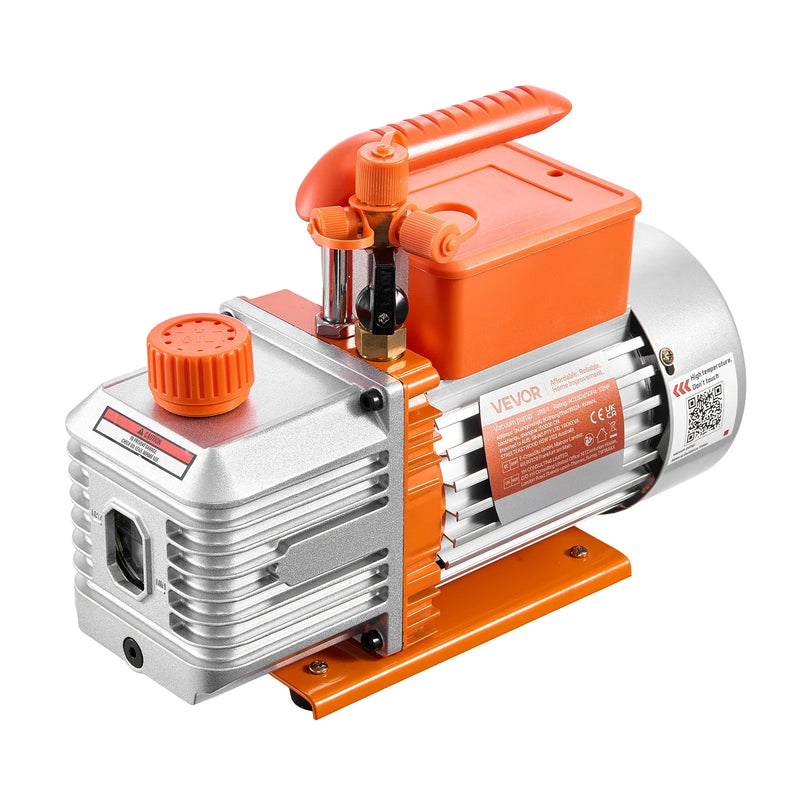 VEVOR vakuumsūknis 142 l/min, divpakāpju rotācijas lāpstiņu HVAC gaisa kondicionēšanas vakuumsūknis R134a, R22 un R410a sistēmām, 4 polu motors, automobiļu kondicionieru apkopei un sveķu degazēšanai, ar eļļu komplektā