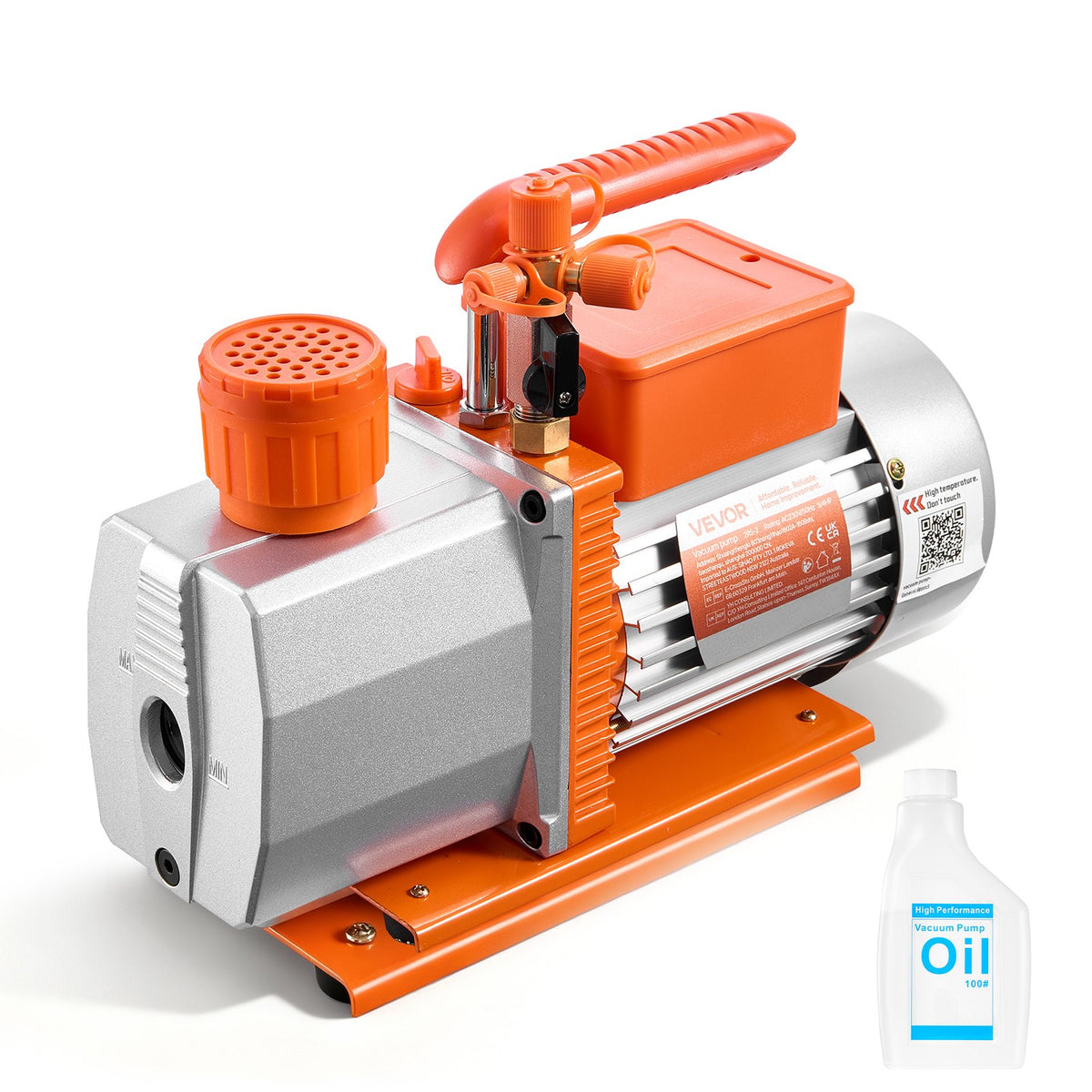 VEVOR Vacuum Pump 198 l/min, Two-Stage Rotary Vane HVAC AC Vacuum Pump with 4-Pole Motor, Suitable for R134a, R22, R410a, R1234yf and R32 Systems, Includes Vacuum Oil, for Car Air Conditioning Maintenance and Resin Degassing