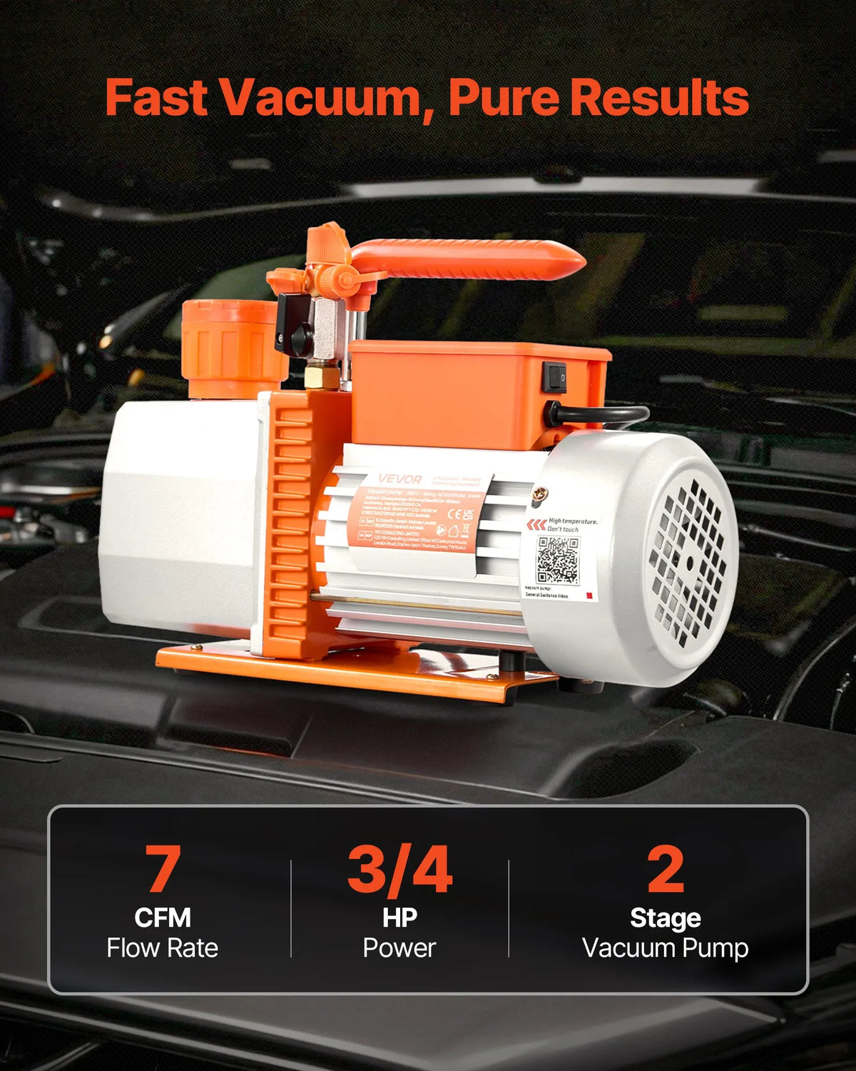 VEVOR Vacuum Pump 198 l/min, Two-Stage Rotary Vane HVAC AC Vacuum Pump with 4-Pole Motor, Suitable for R134a, R22, R410a, R1234yf and R32 Systems, Includes Vacuum Oil, for Car Air Conditioning Maintenance and Resin Degassing