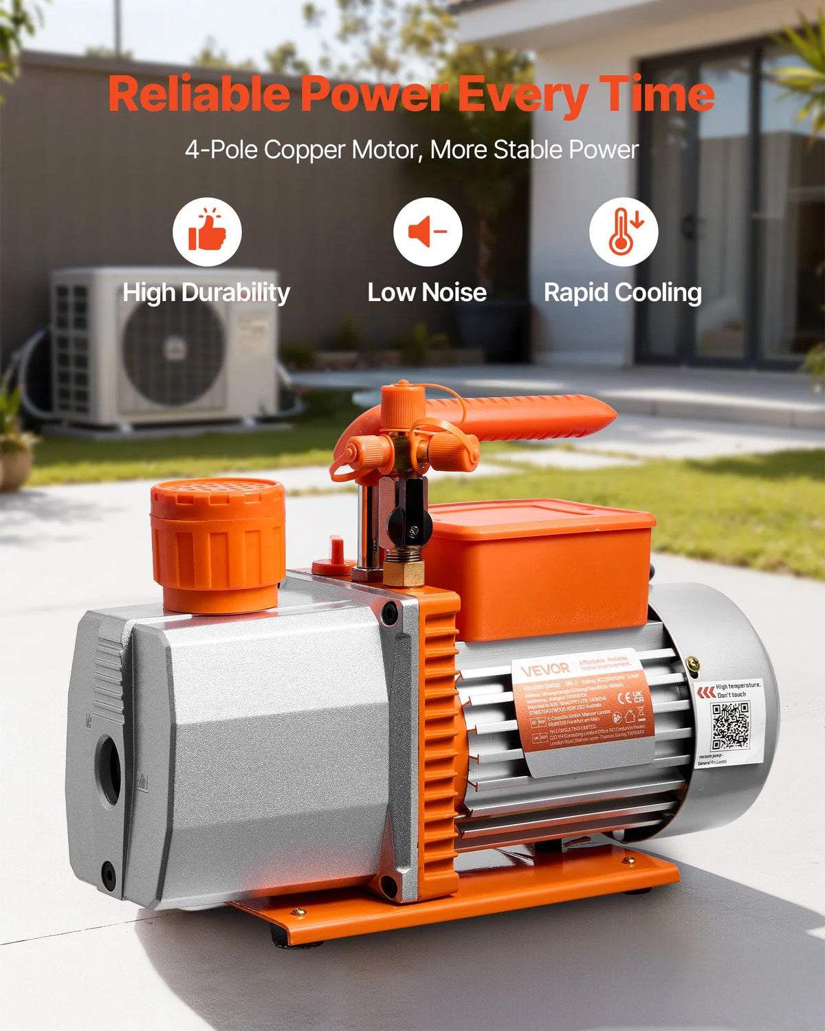 VEVOR Vacuum Pump 198 l/min, Two-Stage Rotary Vane HVAC AC Vacuum Pump with 4-Pole Motor, Suitable for R134a, R22, R410a, R1234yf and R32 Systems, Includes Vacuum Oil, for Car Air Conditioning Maintenance and Resin Degassing