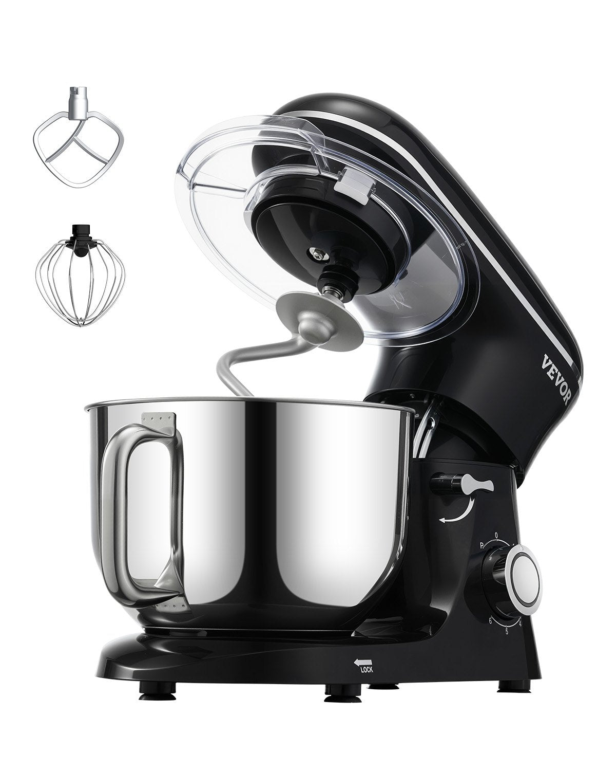VEVOR Stand Mixer 6 L, 1400 W, 6+P Speeds, Dough Mixer and Whisk