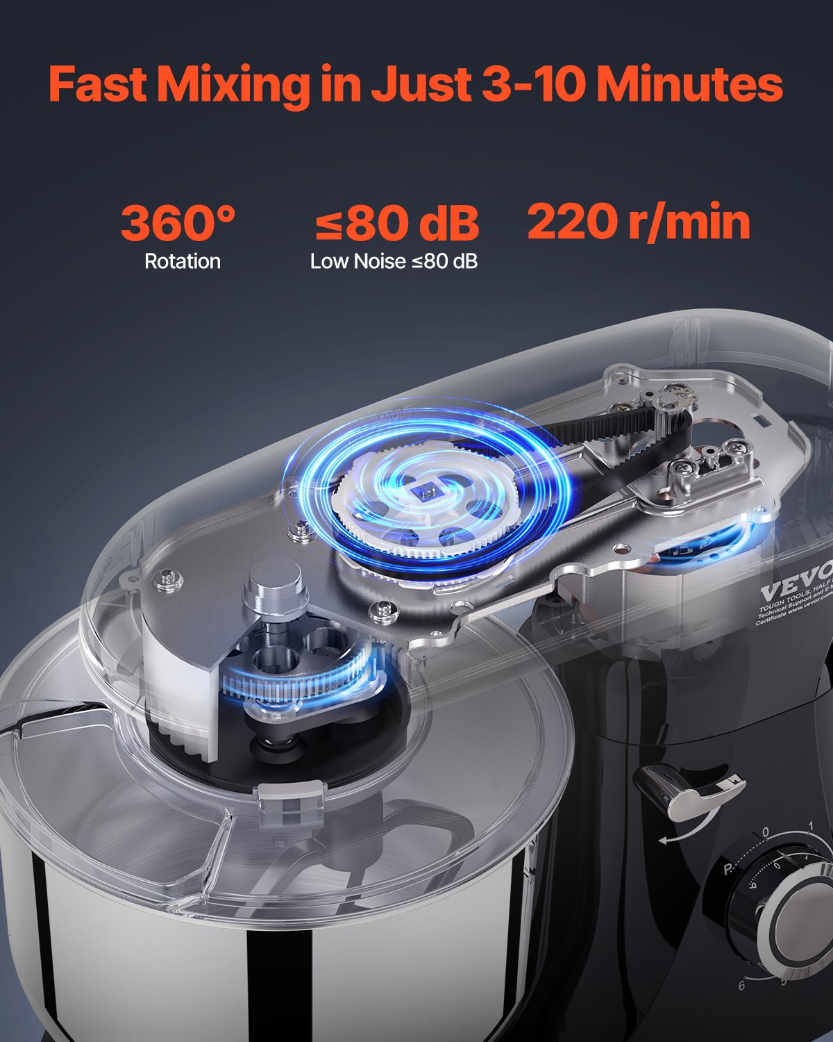 VEVOR Stand Mixer 6 L, 1400 W, 6+P Speeds, Dough Mixer and Whisk