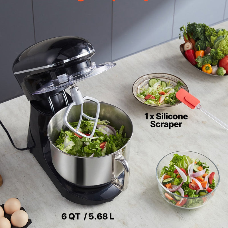 VEVOR 6L elektriskais virtuves mikseris, 1400W, 6+P ātrumi, mīklas maisītājs un putotājs