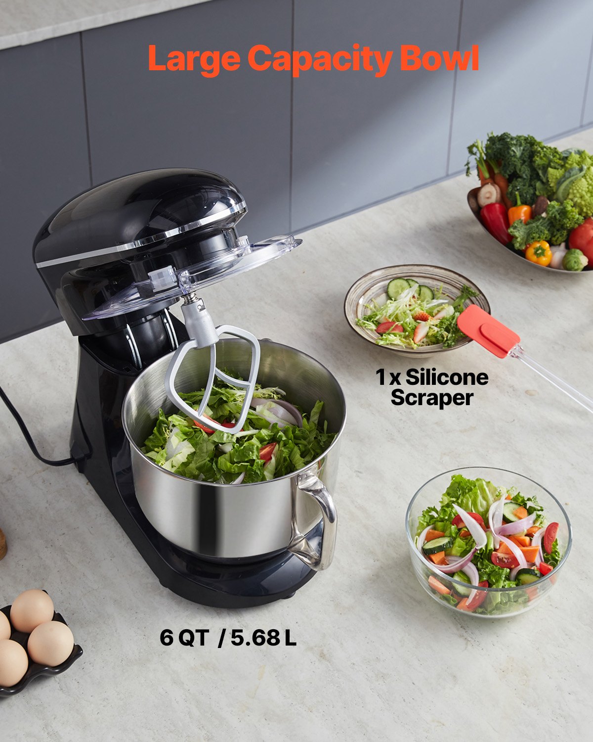 VEVOR Stand Mixer 6 L, 1400 W, 6+P Speeds, Dough Mixer and Whisk