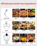 VEVOR 6L elektriskais virtuves mikseris, 1400W, 6+P ātrumi, mīklas maisītājs un putotājs