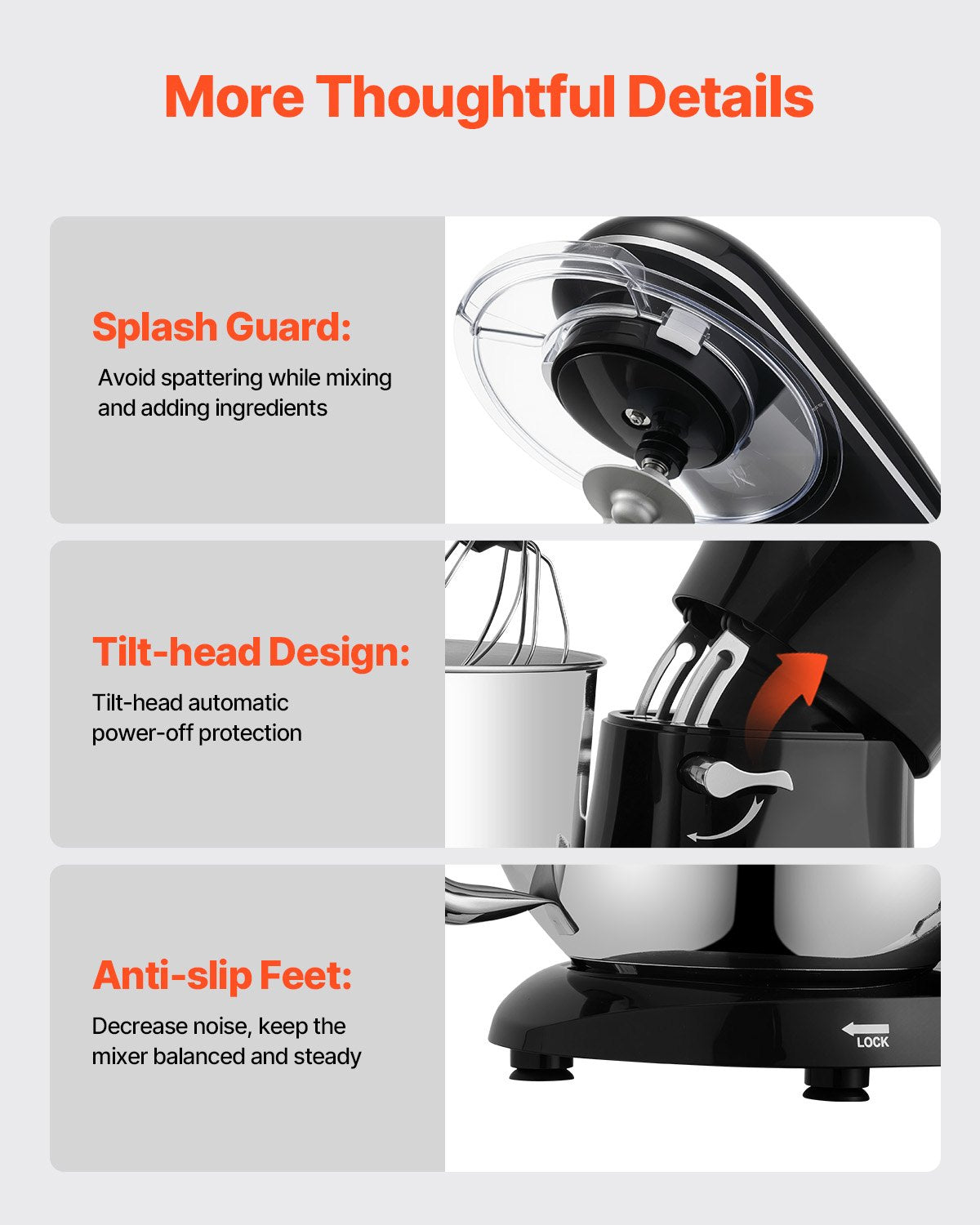 VEVOR Stand Mixer 6 L, 1400 W, 6+P Speeds, Dough Mixer and Whisk