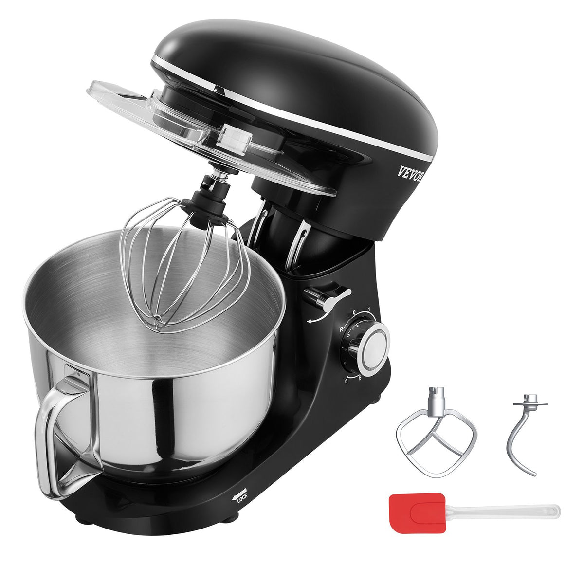 VEVOR Stand Mixer 6 L, 1400 W, 6+P Speeds, Dough Mixer and Whisk